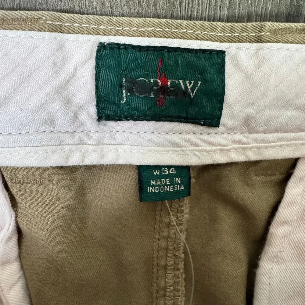 J.Crew Giant Fit Chino Shorts Mens 34 Dusty Khaki Cotton Twill Raw Hem Zip Fly